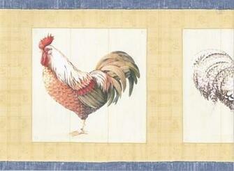 Blue Yellow Cream Roosters Wallpaper Border Traditional