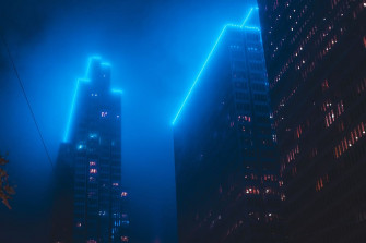 HD Wallpaper Top Lighted High Rise Building Sky Blue Neon