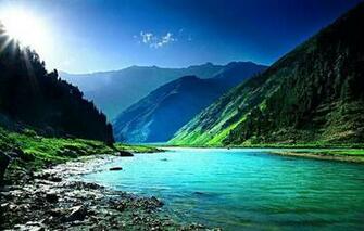 Clear Water Green Mountains High Res HD Nature Widescreen Wallpaper