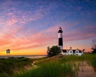 Lighthouse At Twilight Location Michigan Park Ludington State