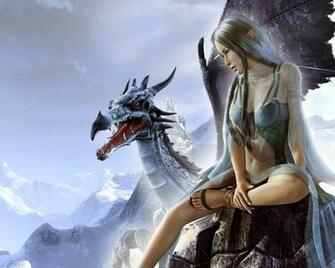 Beautiful Girl Elf Woman And Dragon Photo Wallpaper For