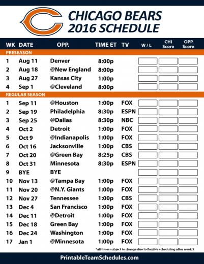 Chicago Bears Schedule
