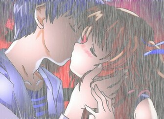 Zoo Park Anime Couple Love Kiss Wallpaper Pictures