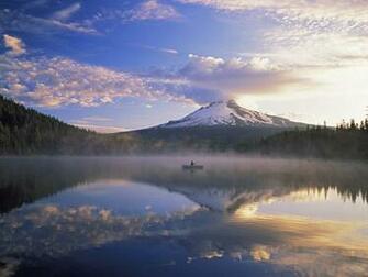 Mount Hood And Fisherman On Trillium Lake Oregon Picture