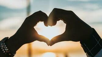 Wallpaper Of Hands Heart Sunset Glare Background HD Image