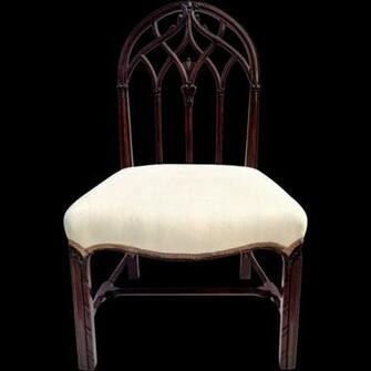Gothic Carved Mahogany Chair W Upholstered Linen Seat Ca Desk