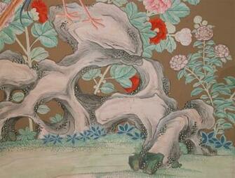 Set Of Five Antique Chinese Polychrome Wallpaper Panels C Image