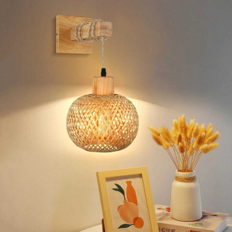 Rustic Bamboo Pendant Lights Wicker Light Shade For Dining Room Wallpaper