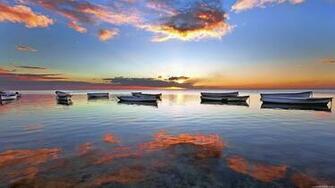 Awesome Boats At Beach Sunset HD Wallpaper