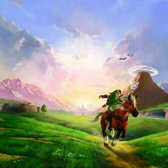 Legend Of Zelda Link Ride A Horse Montain Background iPad Wallpaper