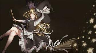 Blonde Haired Female Anime Character Riding Broom Stick
