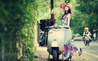 Beautiful Asian Model Spring Colors Wallpaper