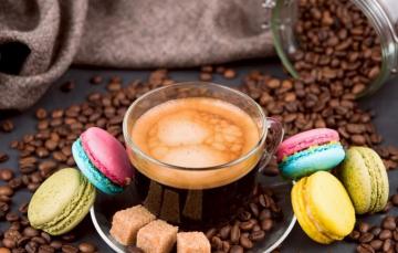Wallpaper Coffee Cookies Beans Cup Macarons