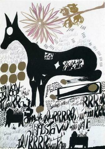 Horse And Flower American Folk Art Wallpaper Image