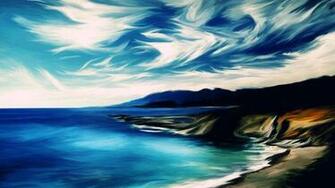 Beach At Afternoon Oil Painting Art Wallpaper HD Widescreen