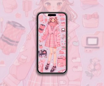 Aesthetic Preppy Girl Pattern Wallpaper Pink Off