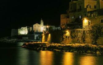 Wallpaper Sea Night Lights Stones Shore Home Italy