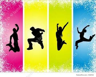 Jumping Silhouettes On Grunge Vector Background Stock Illustration