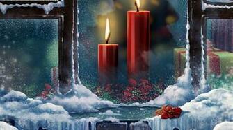 Burning Candles Outside The Window On Christmas Wallpaper And Image