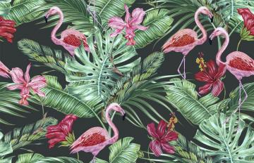 Tropical Flowers Palm Leaves Hibiscus Orchid Flower Jungle