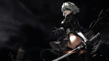 Yorha 2b Katana Nier Automata Girl Wallpaper