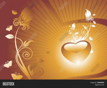 Heart With Floral And Butterfly Elements On Background
