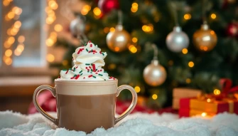 Hot Chocolate With A Christmas Tree Wallpaper