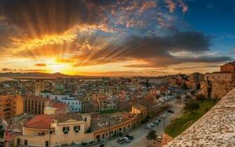 Wallpaper Italy Cagliari City Sea Coast Street Sun Rays