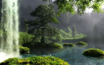 Forest Waterfall In Landscape Abstract Photography HD Wallpaper