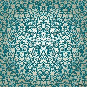 Vecteur Seamless Damask Pattern Turquoise Gold Wallpaper
