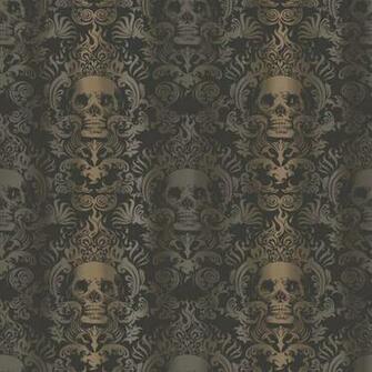 Black Tot47111 Luther Sand Skull Modern Damask Wallpaper