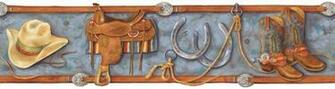 Boys Western Ranch Wallpaper Border Gu92161b Cowboy Boot Blue Brown
