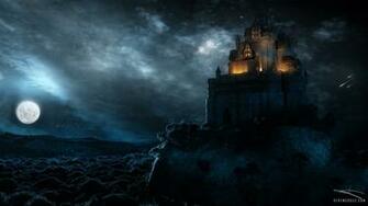 Forest Moon Fantasy Art Digital 3d Castle Wallpaper