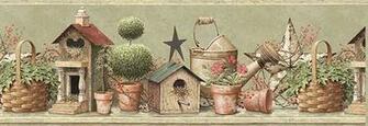 Countryside Borders Shandi Green Bird Hill Border Contemporaneo Papel