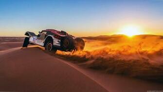 Sunset Over Buggy In Dakar Rally Full HD Nature Wallpaper