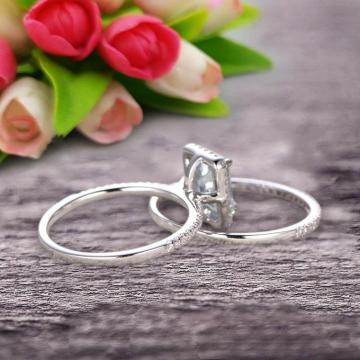 Carat 7x5mm Emerald Cut Wedding Set Aquamarine Engagement