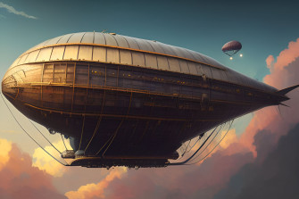 Gloomy Weasel24 Large Fantasy Airship Flying In The Sky