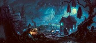 Art Night Trees Halloween Pumpkin Vampire Wallpaper