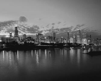 Chicago Black White Background Of Lakefront Skyline
