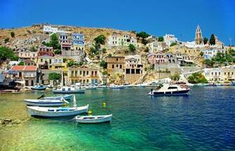 Greece Houses Sea Boats Corfu Cities Wallpaper