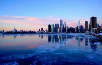 Wallpaper Winter The City River Ice Skyscrapers Evening