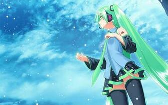 Wallpaper Headphones Clouds Beach Vocaloid Ecchi