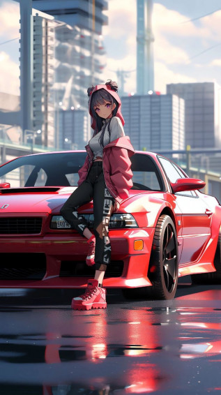 Anime Girl Wallpaper Mobile Phone With Red Car R Animewallpaper4k