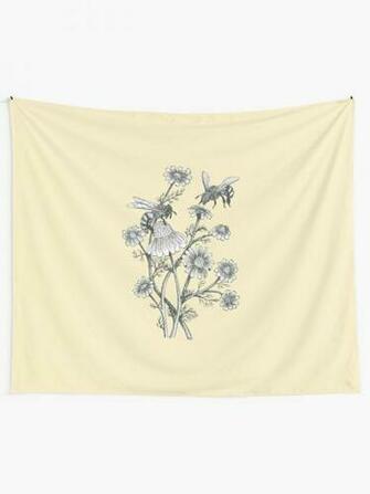 Bees And Chamomile On Honey Background Wall Tapestry By