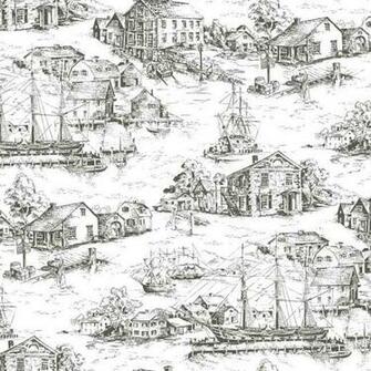 Interior Place White Black At4136 Scenic Nautical Toile Wallpaper
