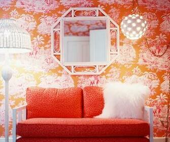 Bohemian Living Room Pink And Orange Wallpaper A Leopard Print