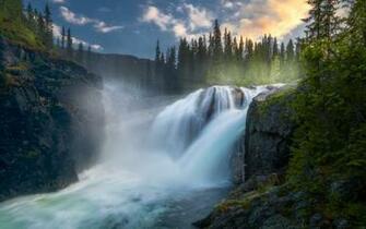 Wallpaper Rjukandefossen Waterfall Mountain River