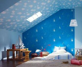 Blue Dolphin Wallpaper Clouds On Sloping Ceiling Soft Colors