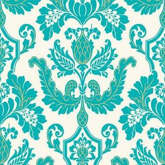 Cicely Is A Modern Ornamental Damask Screen Printed With Genuine Teal