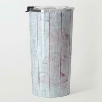 Shabby Chic Dusky Pink Roses On Blue Wood Background Travel Mug By